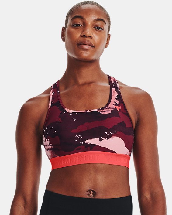 Women's Project Rock Printed Sports Bra, Red, pdpMainDesktop image number 2